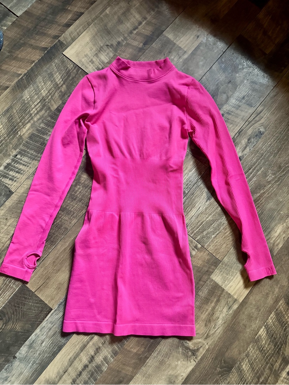 Long Sleeve Ribbed Mini Bodycon Dress in Hot Pink - Picture 1 of 7